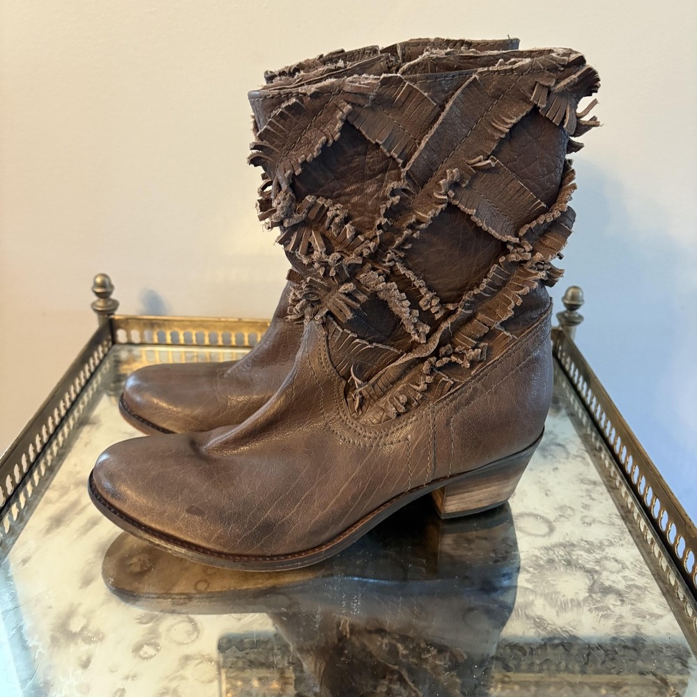 Sheridan Mia Boots Womens Size 39 Brown Ankle Western Fringe Leather Boho Zip
